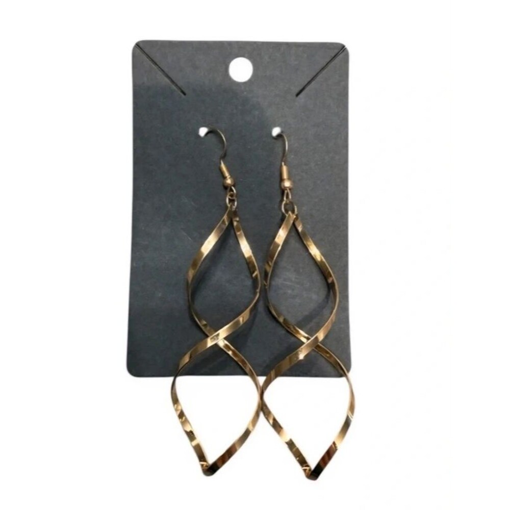 Gold-tone Spiral Twisted Dangle Earrings 3.5" Drop